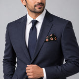 Black & Gold Reversible pocket square — formal model · navy and tie.