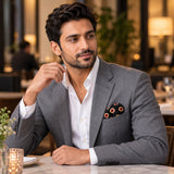 Black & Gold Reversible pocket square — restaurant lifestyle.