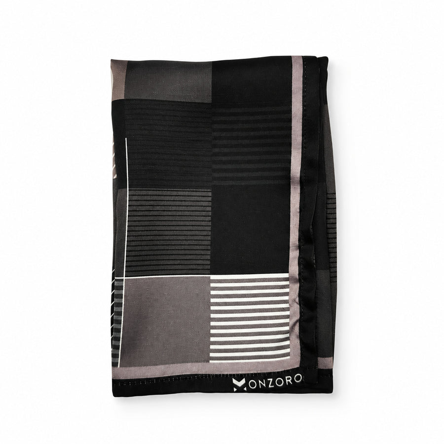 Black & White Abstract pocket square — folded product.