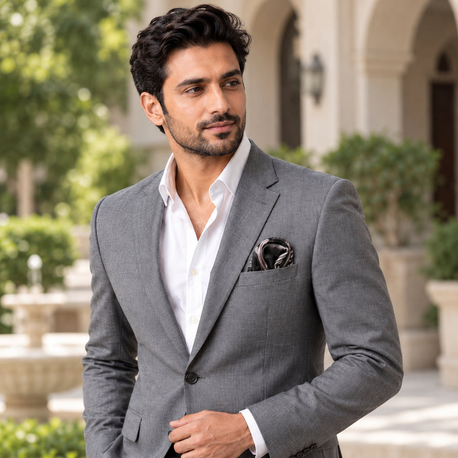Black & White Abstract pocket square — outdoor lifestyle.