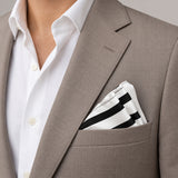 Black & White Stripes pocket square — light jacket · wearing detail.