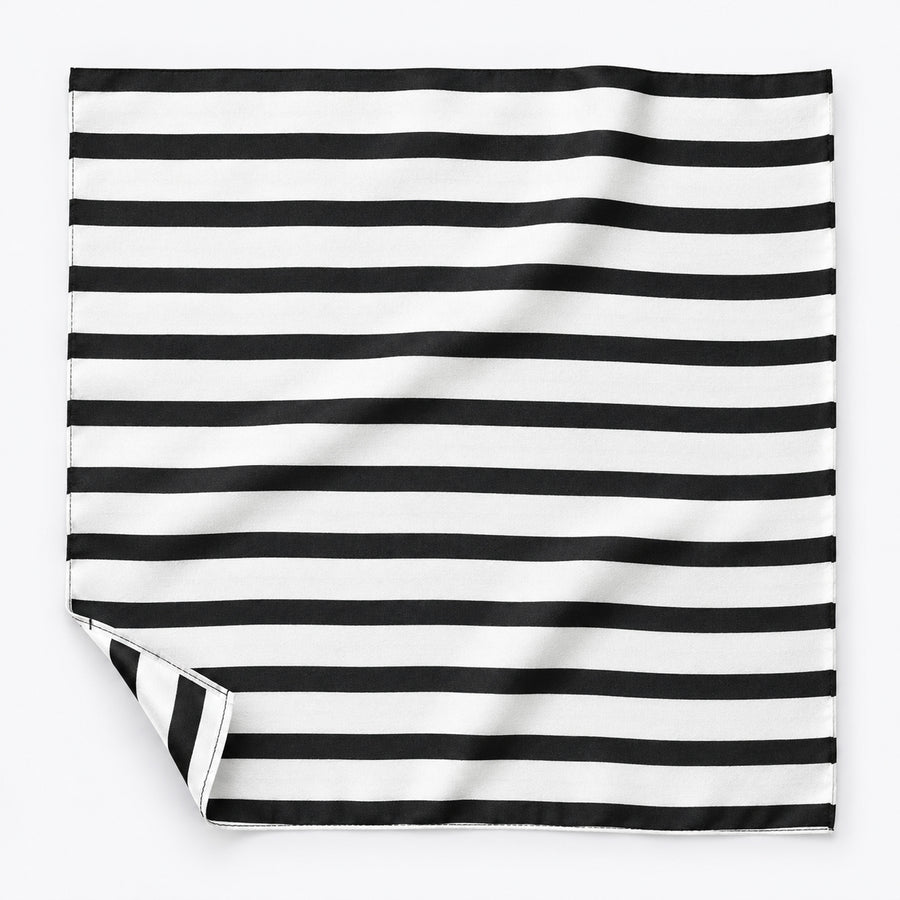 Black & White Stripes pocket square — unfolded studio detail.