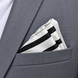 Black & White Stripes pocket square — close-up wearing detail.