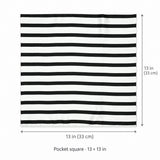 Black & White Stripes pocket square — size guide.