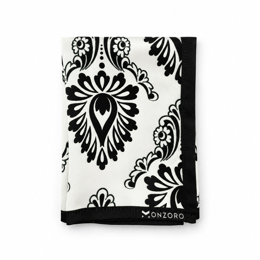 BLACK & WHITE TURKISH FLORAL SILK POCKET SQUARES pocket square — folded product.