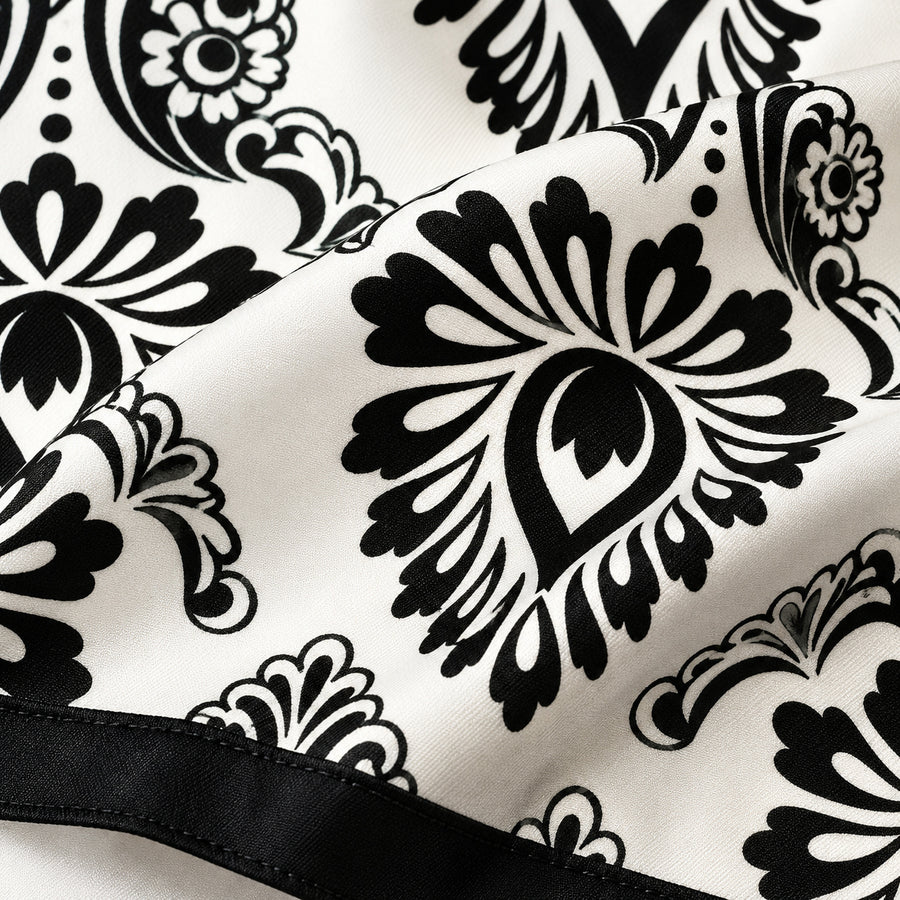 BLACK & WHITE TURKISH FLORAL SILK POCKET SQUARES pocket square — fabric and design close-up.