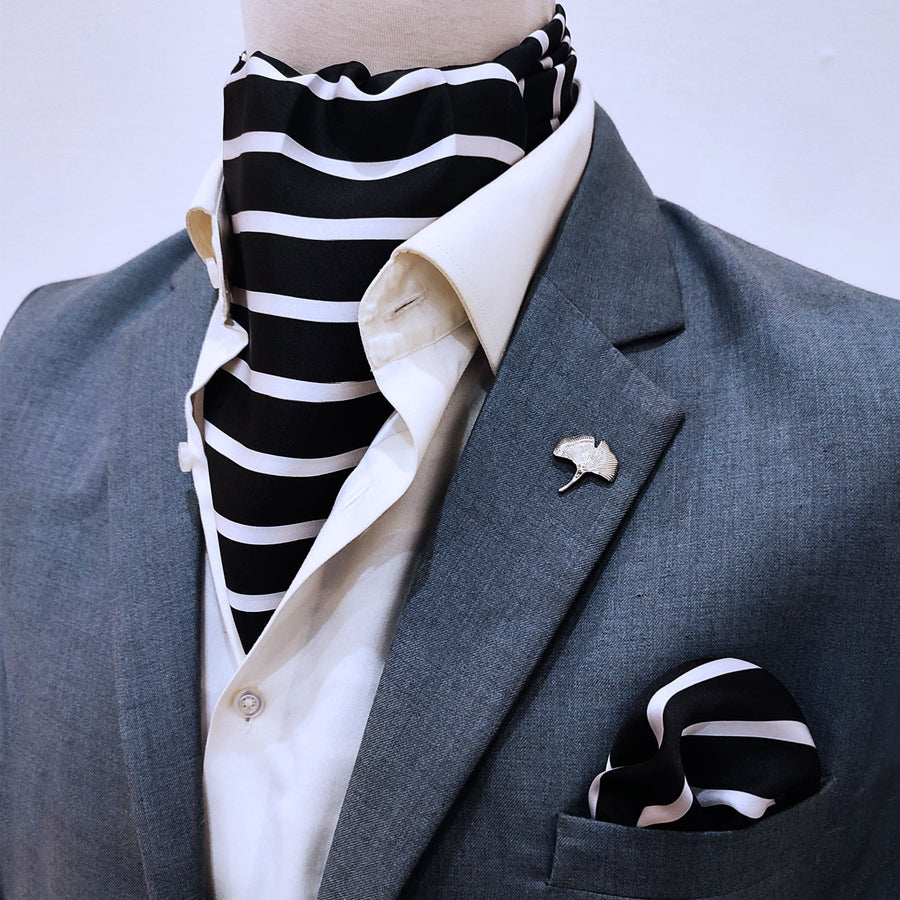 Black with White - Silk Men Ascot Set - Combo Sets | Monzoro Pakistan