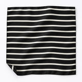 Black with White Stripes pocket square — unfolded studio detail.