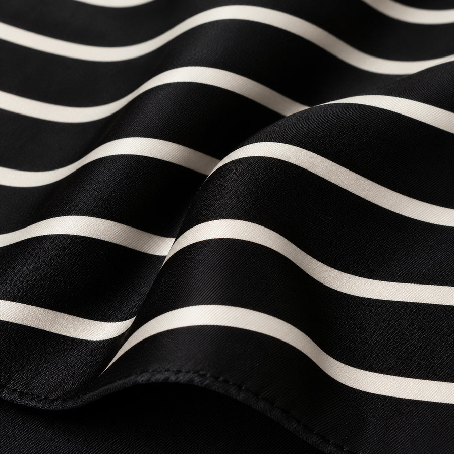 Black with White Stripes pocket square — fabric and design close-up.