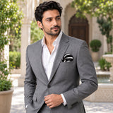 Black with White Stripes pocket square — outdoor lifestyle.