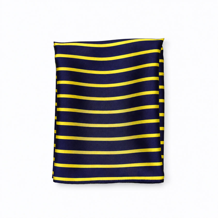 Blue and Gold Stripes pocket square — folded product.