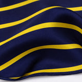 Blue and Gold Stripes pocket square — fabric and design close-up.
