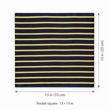 Blue and Gold Stripes pocket square — size guide.