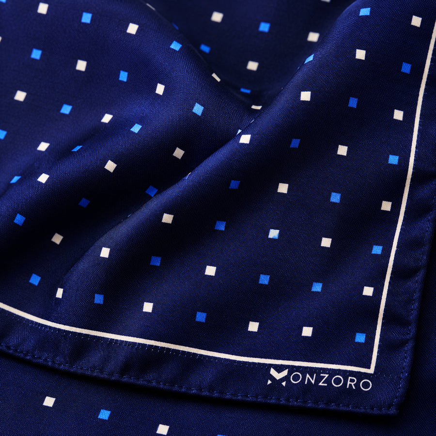 BLUE MULTI DOTTED SIlk Pocket Square pocket square — fabric and design close-up.
