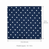 Blue Polka Drops pocket square — size guide.