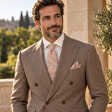 Blush Laurel Leaf silk tie and matching pocket square — Dark beige · terrace tailoring