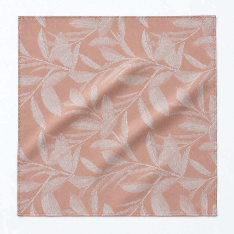 Blush Laurel Leaf Silk Pocket Square — unfolded studio detail.