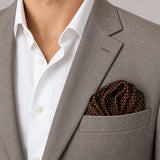 Brown Dot Polka pocket square — light jacket · wearing detail.