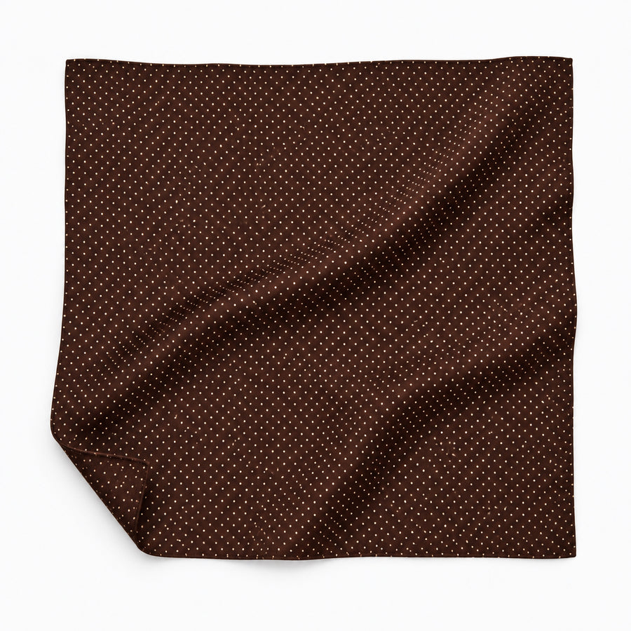Brown Dot Polka pocket square — unfolded studio detail.