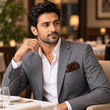 Brown Dot Polka pocket square — restaurant lifestyle.