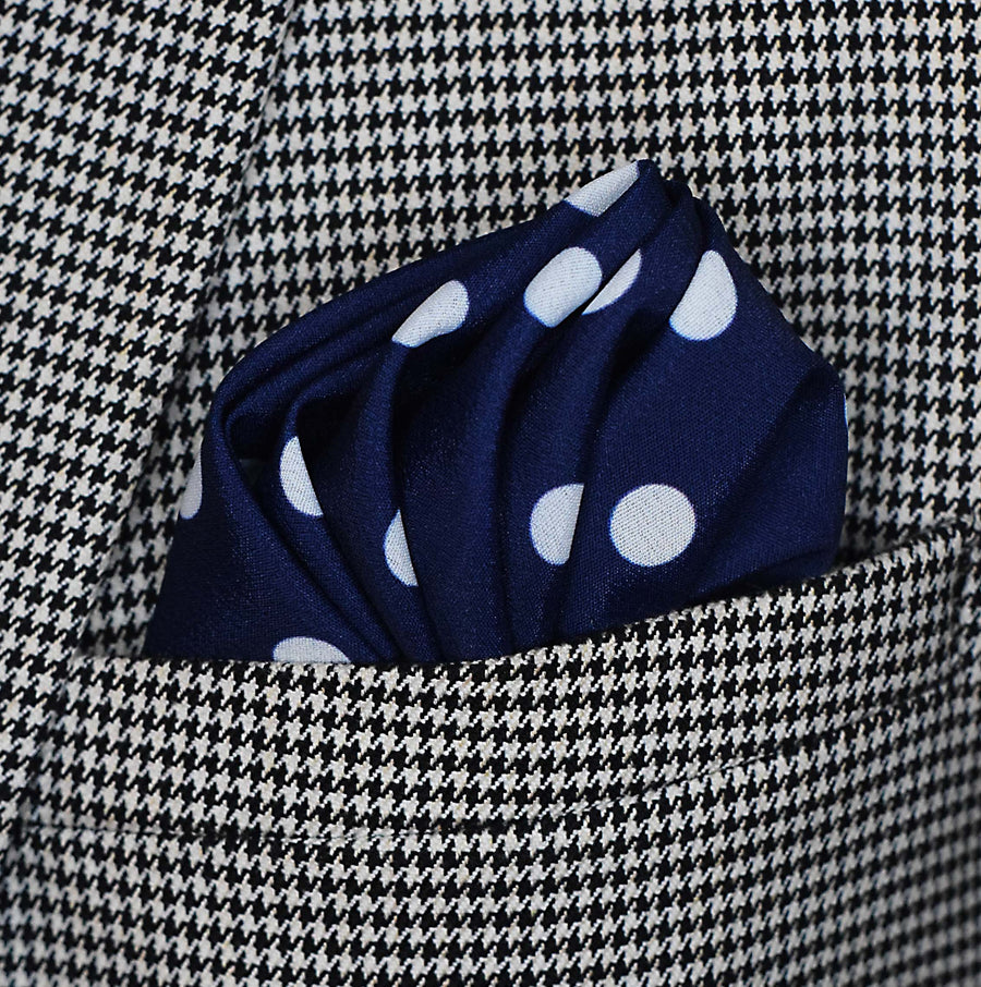 Blue Polka Drops Silk Pocket Square