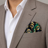 Chain Loop Green pocket square — light jacket · wearing detail.