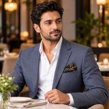 Chains and Straps (Black) pocket square — restaurant lifestyle.