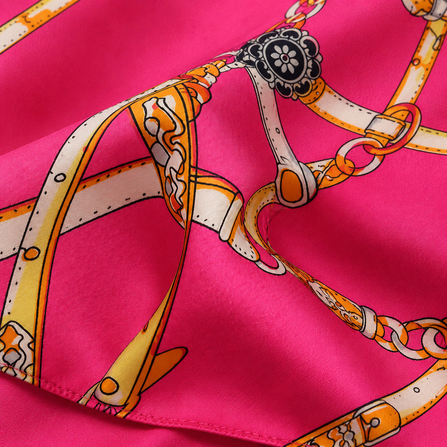Chains and Straps (Pink) pocket square — fabric and design close-up.