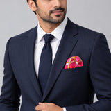 Chains and Straps (Pink) pocket square — formal model · navy and tie.