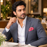 Chains and Straps (Pink) pocket square — restaurant lifestyle.