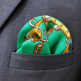 Chains and Straps (Sea Green) pocket square — close-up wearing detail.