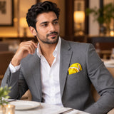 Chains and Straps (yellow) pocket square — restaurant lifestyle.