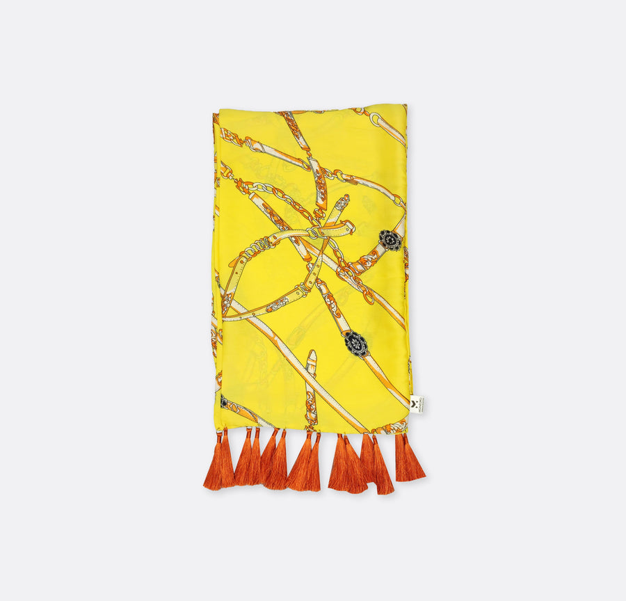 Chains and Straps (yellow) - Silk Scarves - Silk Scarves | Monzoro Pakistan