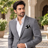 Black and White Jumbo Polka Dots pocket square — outdoor lifestyle.