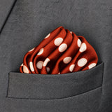 Copper Base Polka Dots pocket square — close-up wearing detail.