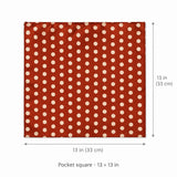 Copper Base Polka Dots pocket square — size guide.