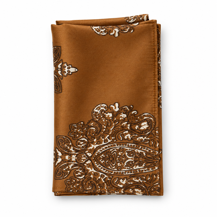 Copper Paisley Medallion Silk Pocket Square