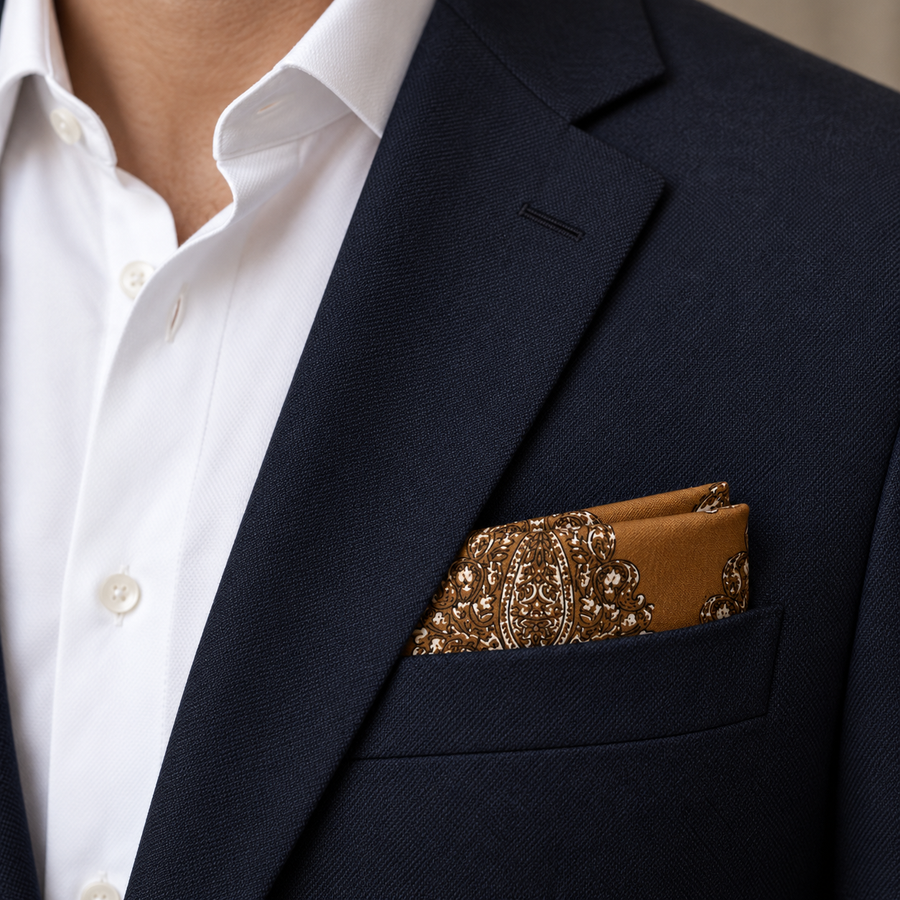 Copper Paisley Medallion Silk Pocket Square