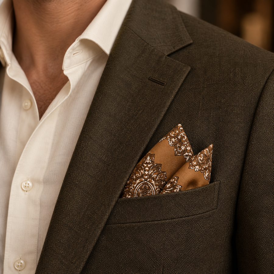 Copper Paisley Medallion Silk Pocket Square
