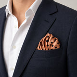 Coral Sands Polka Dot pocket square — navy jacket · wearing detail.