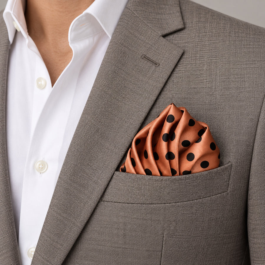 Coral Sands Polka Dot pocket square — light jacket · wearing detail.