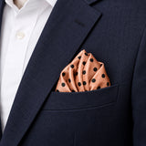 Coral Sands Polka Dot pocket square — navy jacket · alternate fold.