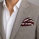 Creamy Rosewood Stripes pocket square — light jacket · wearing detail.