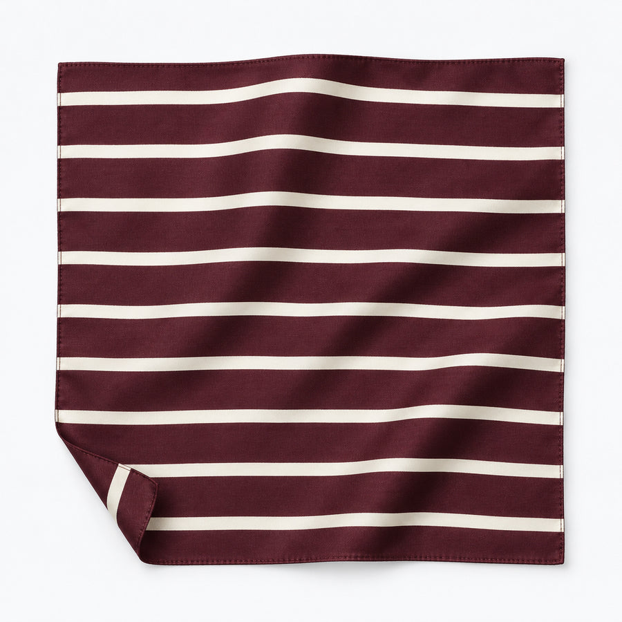 Creamy Rosewood Stripes pocket square — unfolded studio detail.