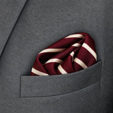 Creamy Rosewood Stripes pocket square — close-up wearing detail.