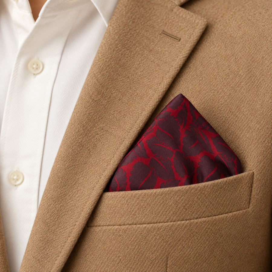 Crimson Leaf Silhouette Silk Pocket Square — product photograph 4