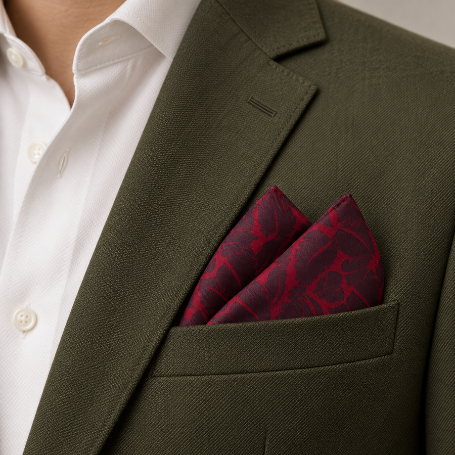 Crimson Leaf Silhouette Silk Pocket Square — product photograph 3