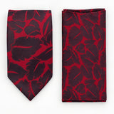 Crimson Leaf Silhouette silk tie and matching pocket square — Matching weave and hem