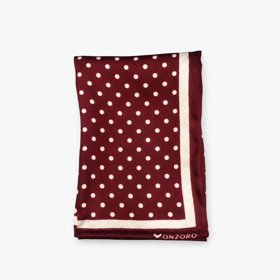 Dark Maroon with White Polka Dots pocket square — folded product.