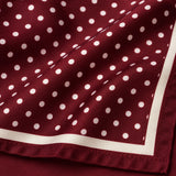 Dark Maroon with White Polka Dots pocket square — fabric and design close-up.